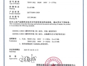 礦用隔爆型三相永磁同步牽引電動(dòng)機(jī)防爆合格證